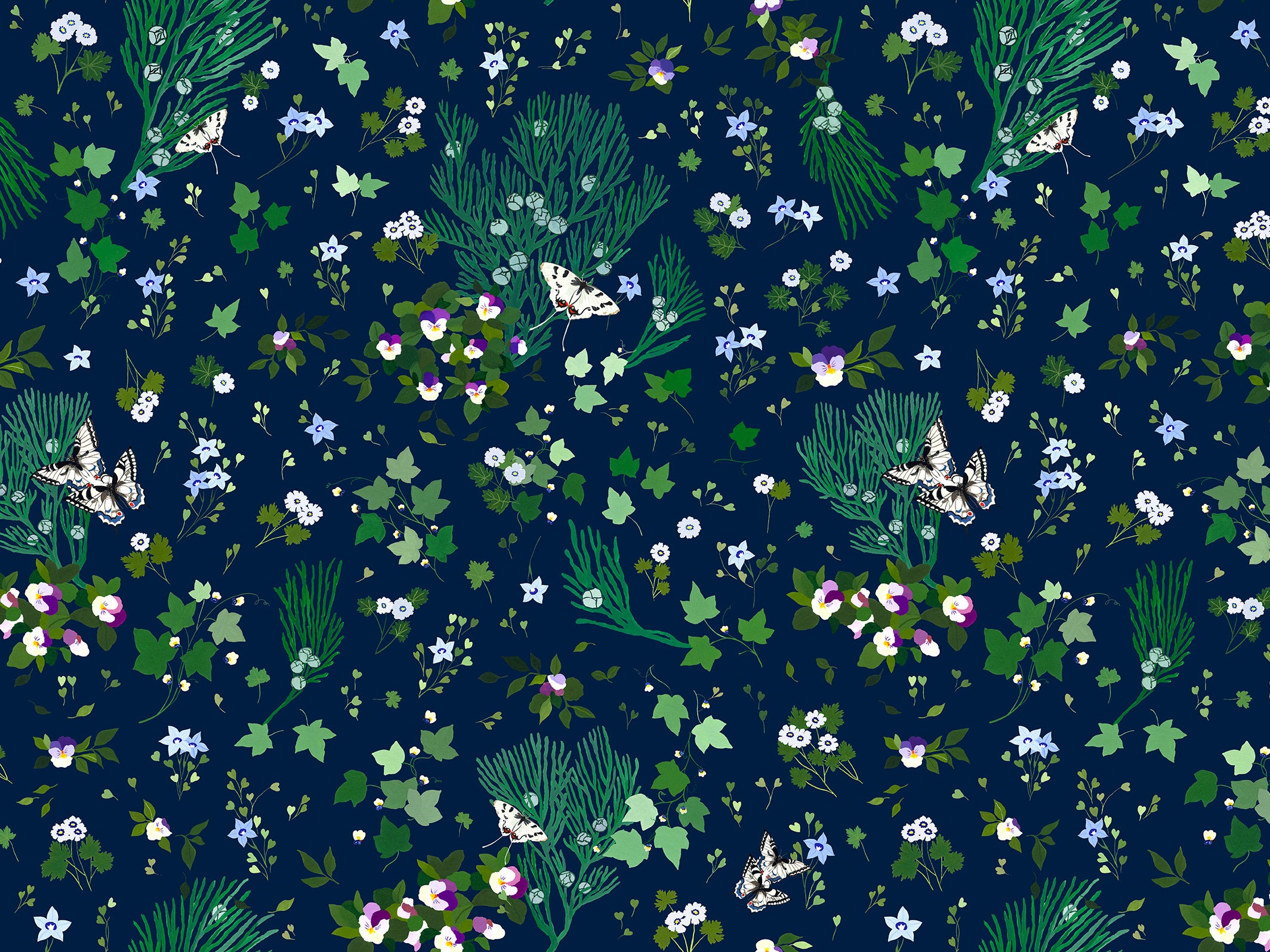 Papier peint floral - Nuit d'Été - Bleu de minuit