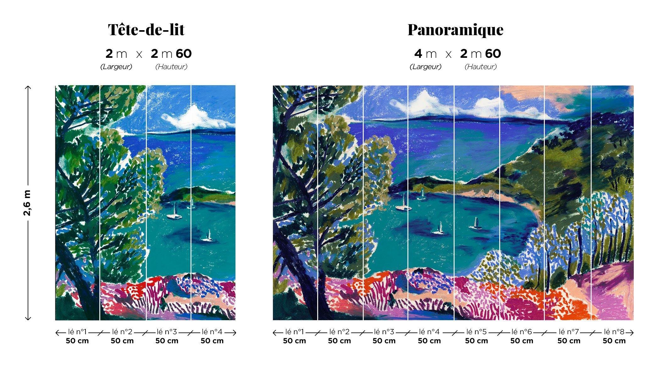 Papier peint fabriqué en France et écologique. Les différents formats du papier peint panoramique On dirait le sud issue de la collaboration Maison BONAMI et Beya Rebaï.