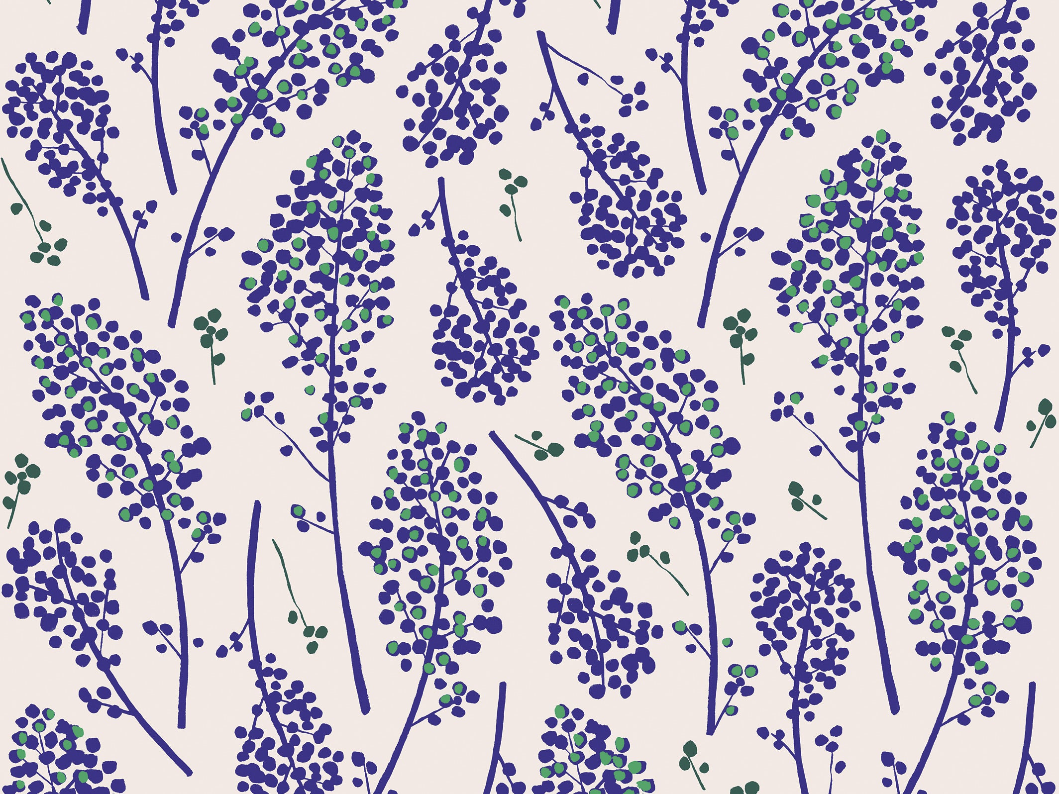 Papier peint floral - Suzie - Blanc crème & Bleu indigo