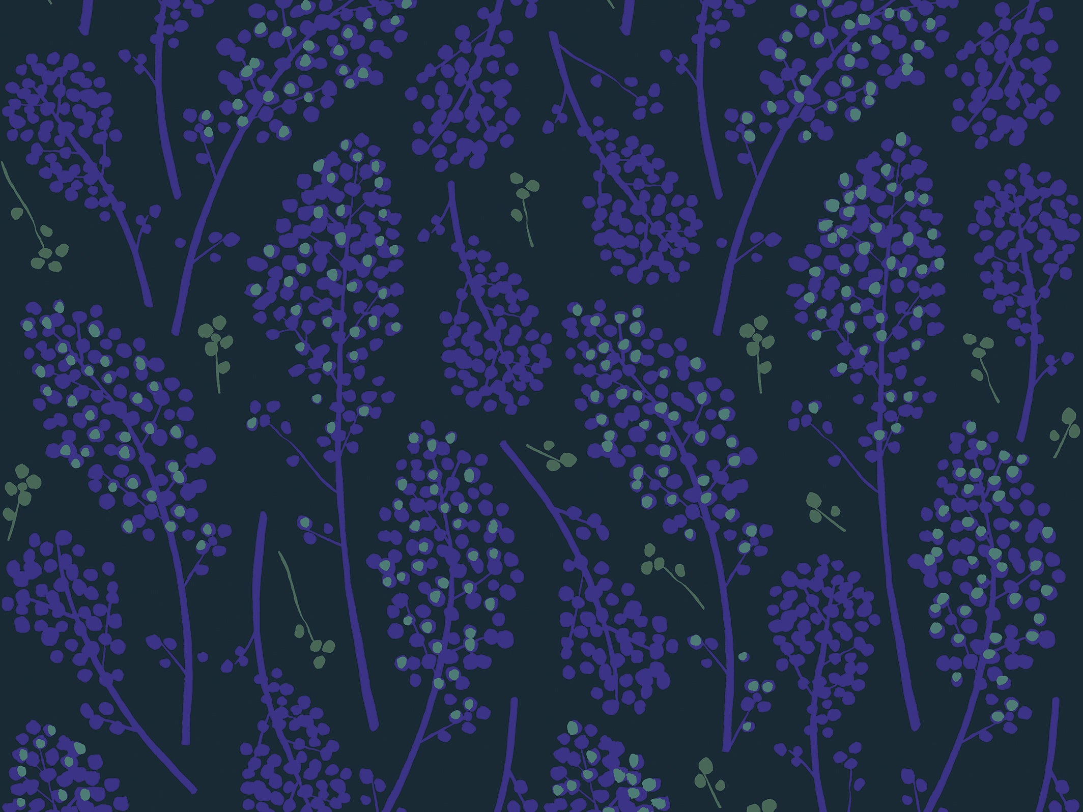 Floral wallpaper - Suzie - Bleu nuit & Bleu indigo
