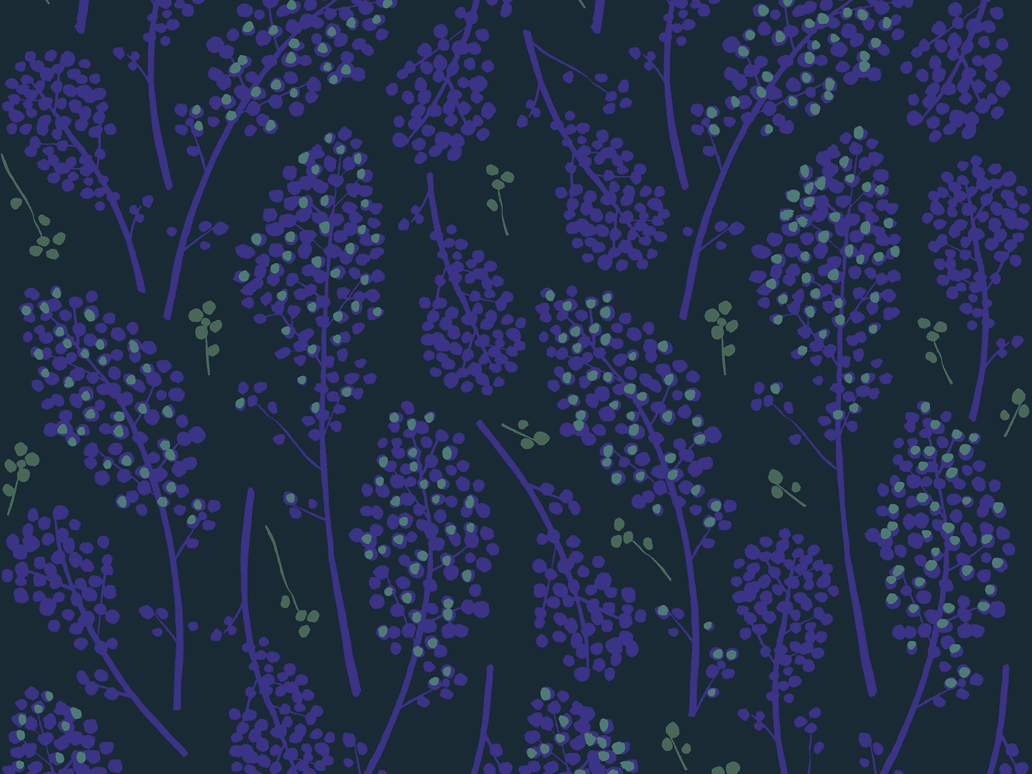 Papier peint floral - Suzie - Bleu nuit & Bleu indigo