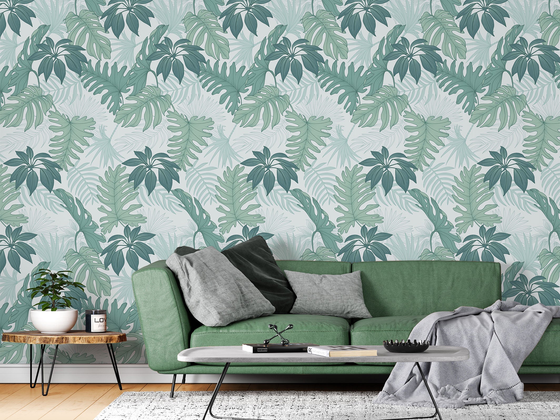 Papier peint jungle - Barnett - Blue & Green