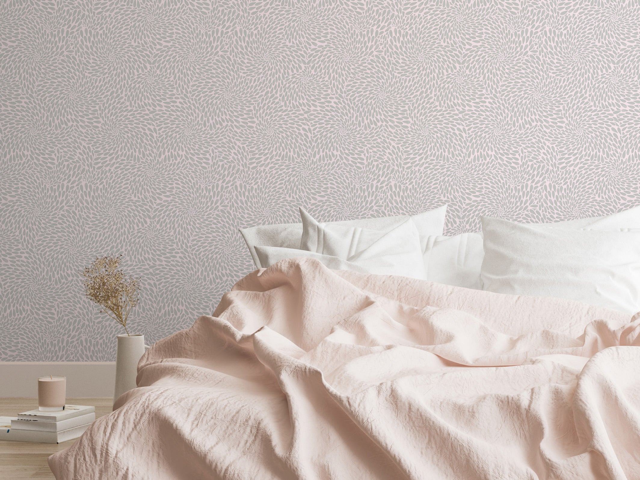 Papier peint Colette - Rose poudré & Gris perle dans une chambre