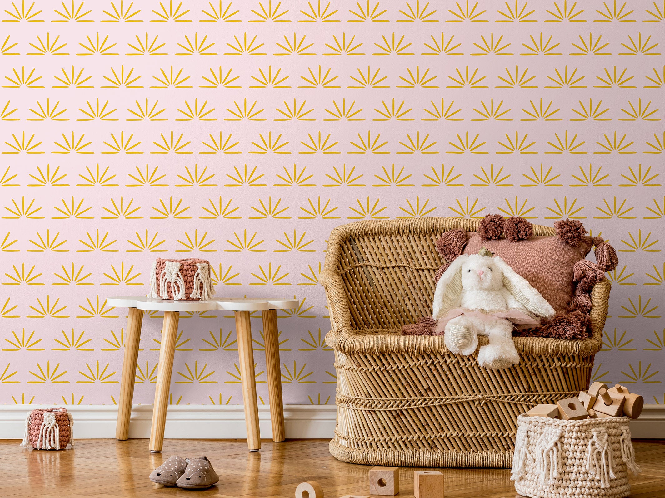 Graphic wallpaper - Jeanne - Rose poudré & Jaune d’or