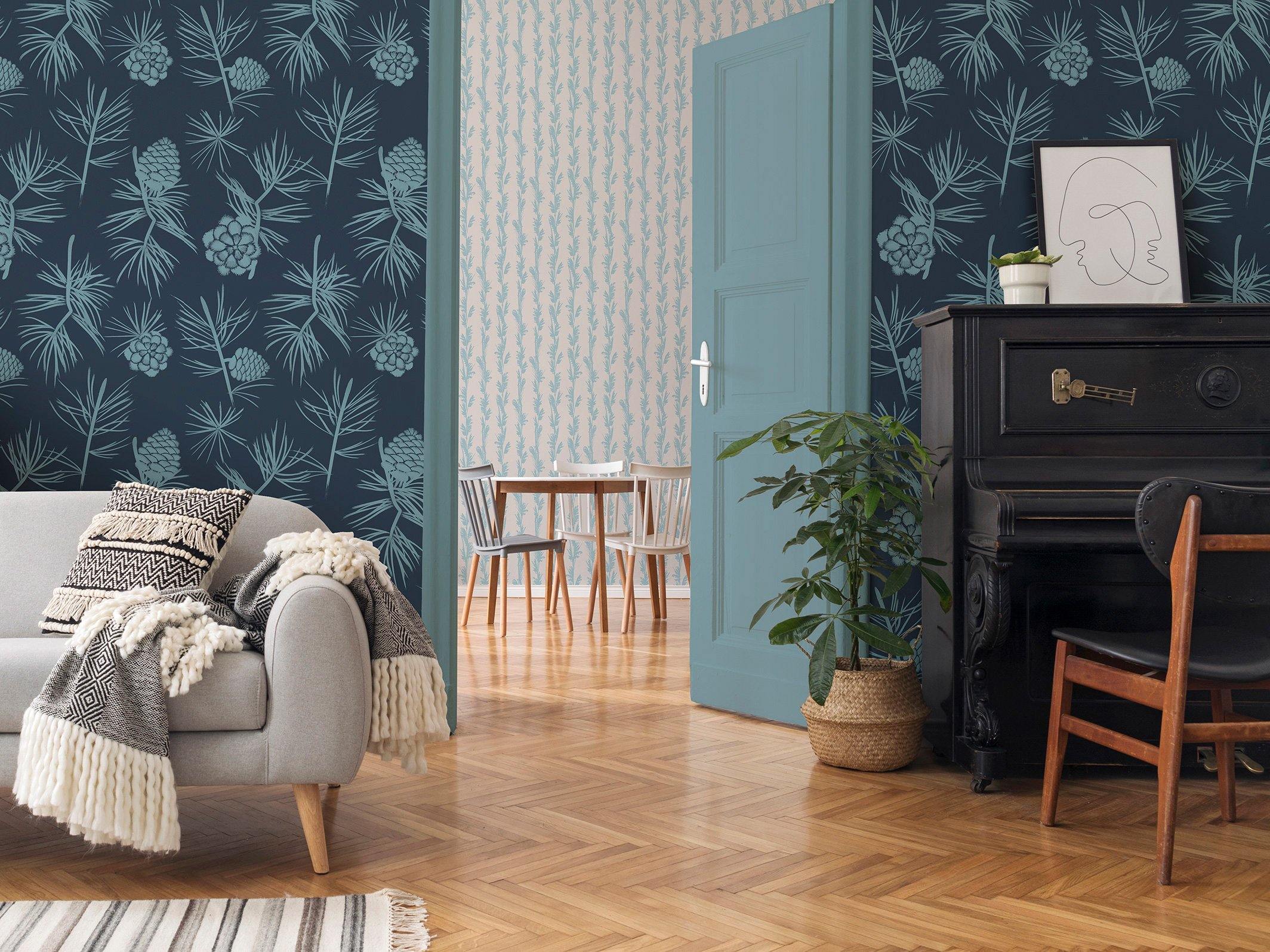 Simone - Bleu ardoise & Bleu fumé - grand motif - Maison BONAMI