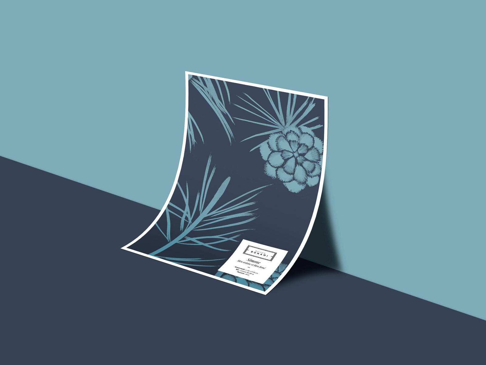 échantillon papier peint Simone - Bleu ardoise & Bleu fumé