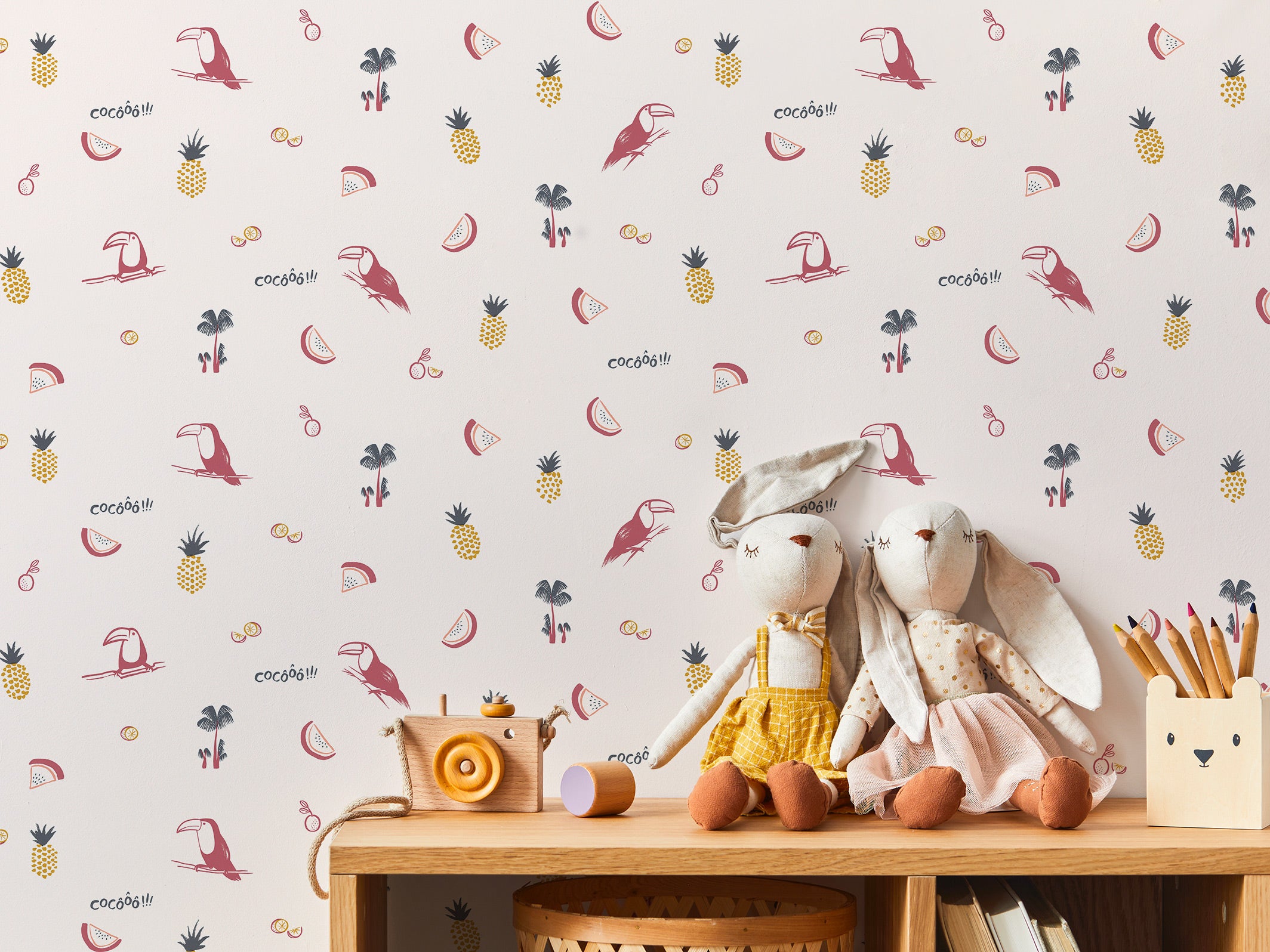 Papier peint enfant - Toco le Toucan - Pink & Yellow