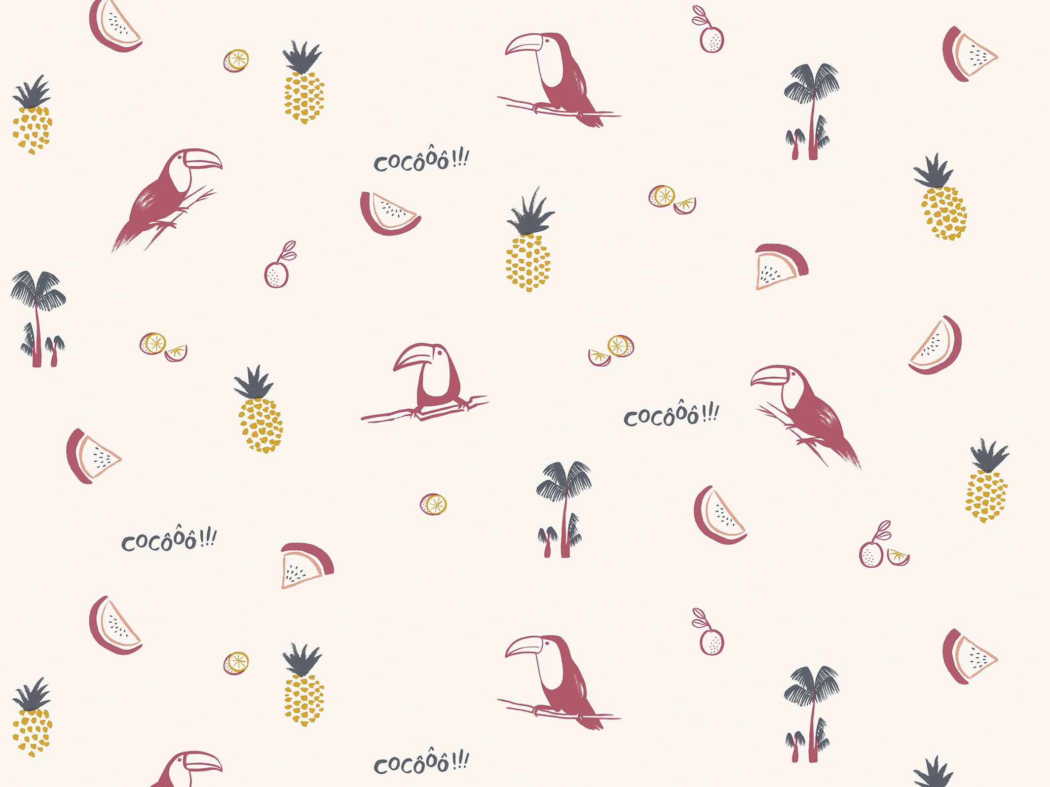 Papier peint enfant - Toco le Toucan - Pink & Yellow