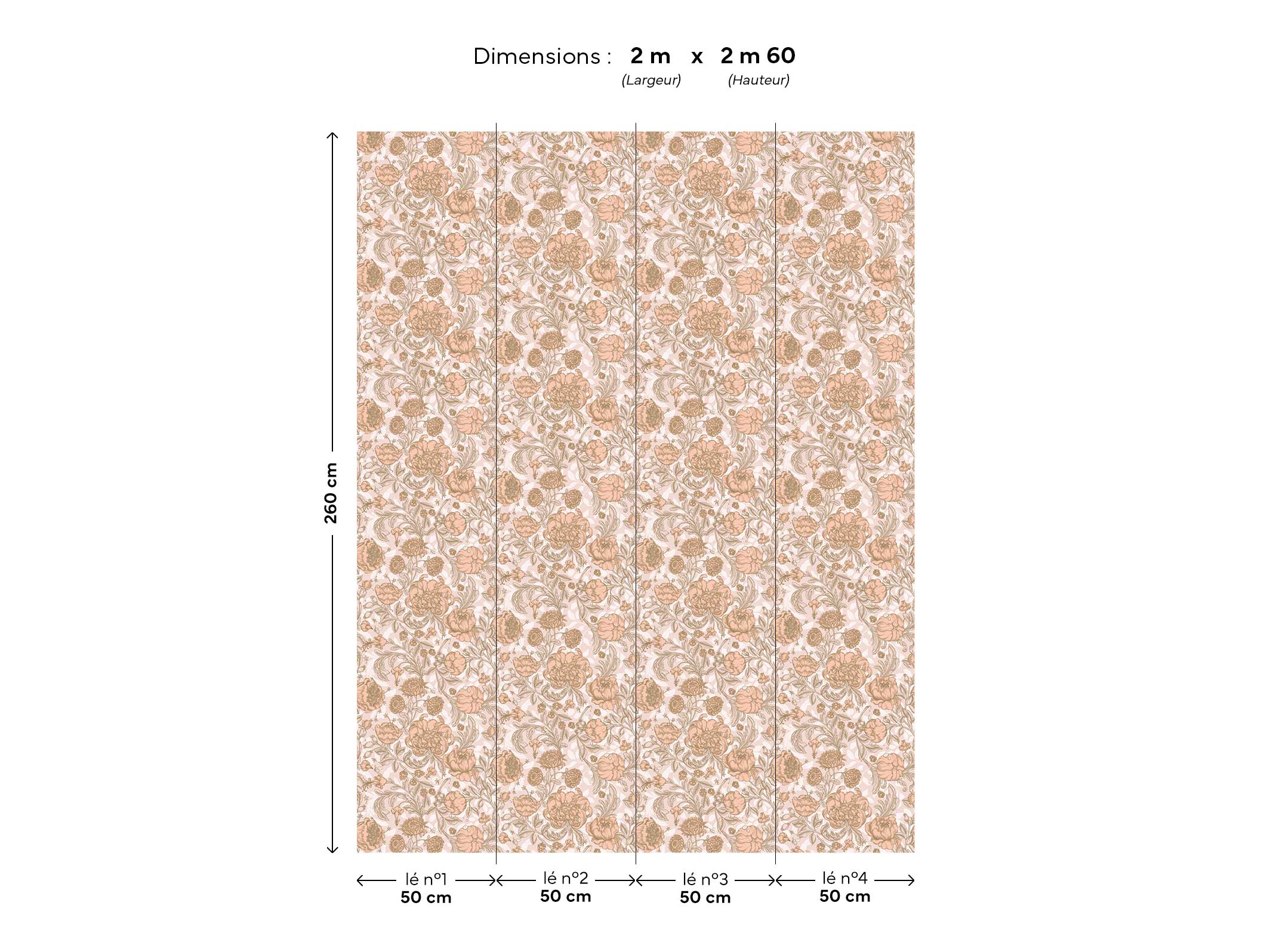 Papier peint floral - Envolée lyrique - Rose poudré & Bronze