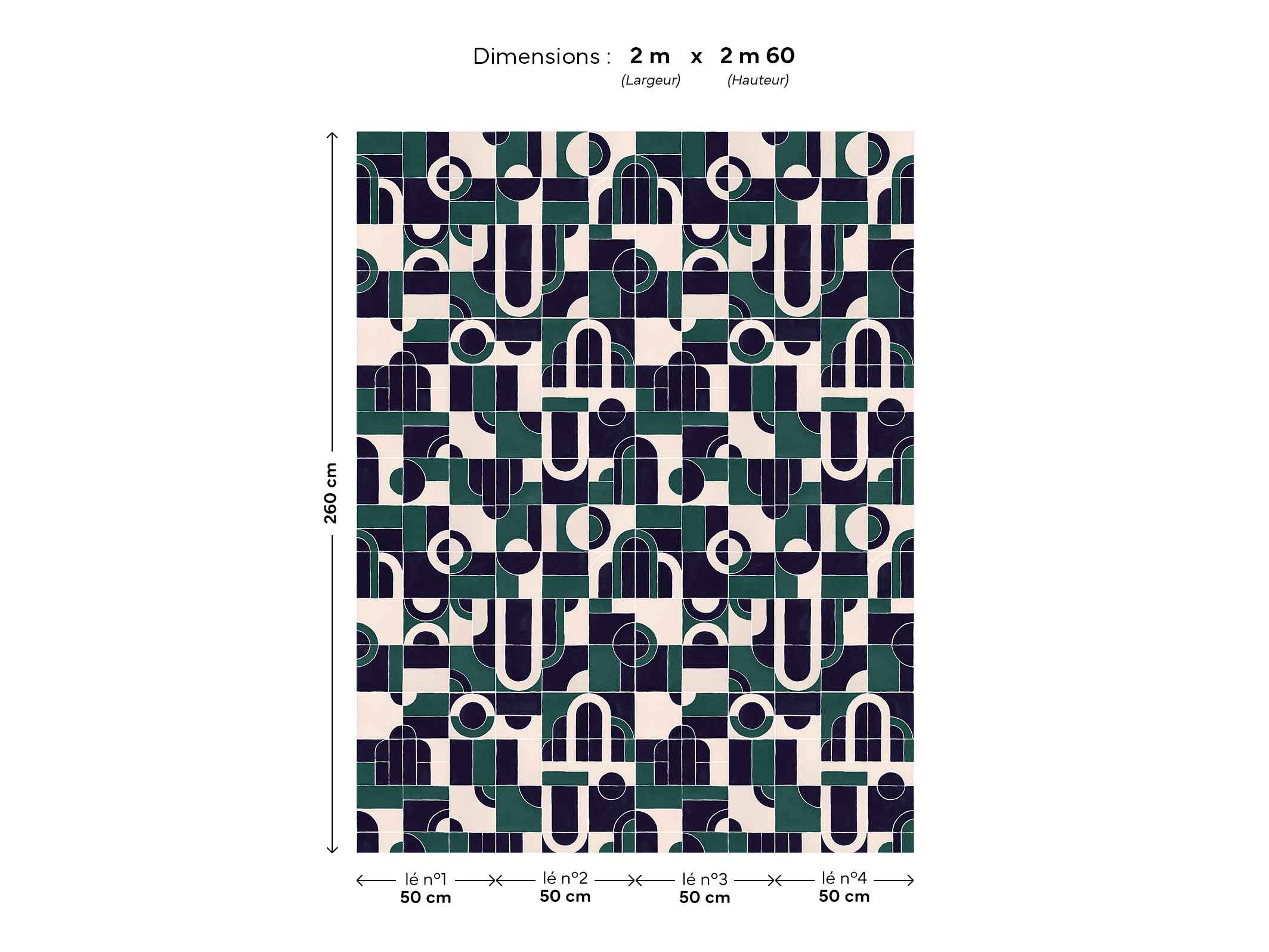 Papier peint géométrique - Golden Twenties - Vert jungle & Gris poudré
