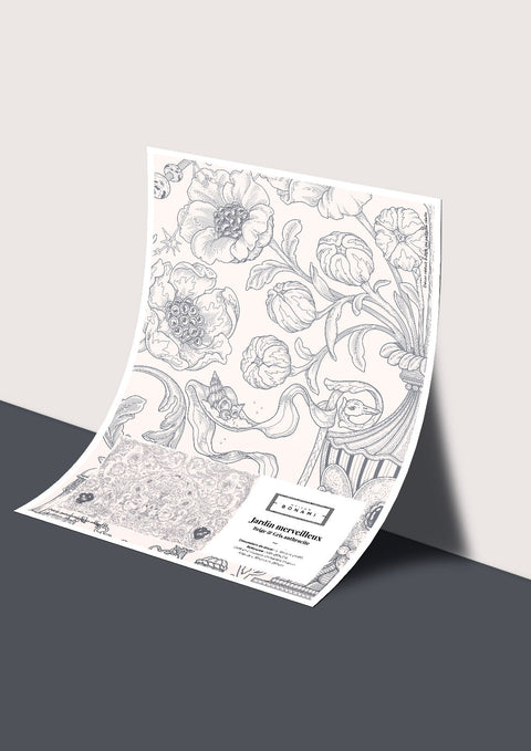Échantillon papier peint panoramique Jardin Merveilleux - Beige & Gris perle