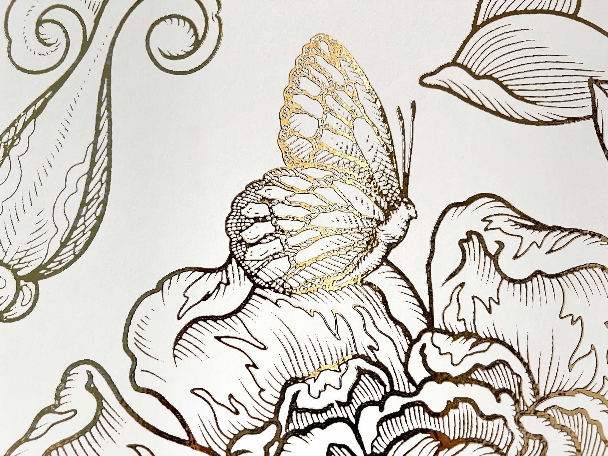 Papier peint panoramique - Jardin Merveilleux - Blanc crème & Doré