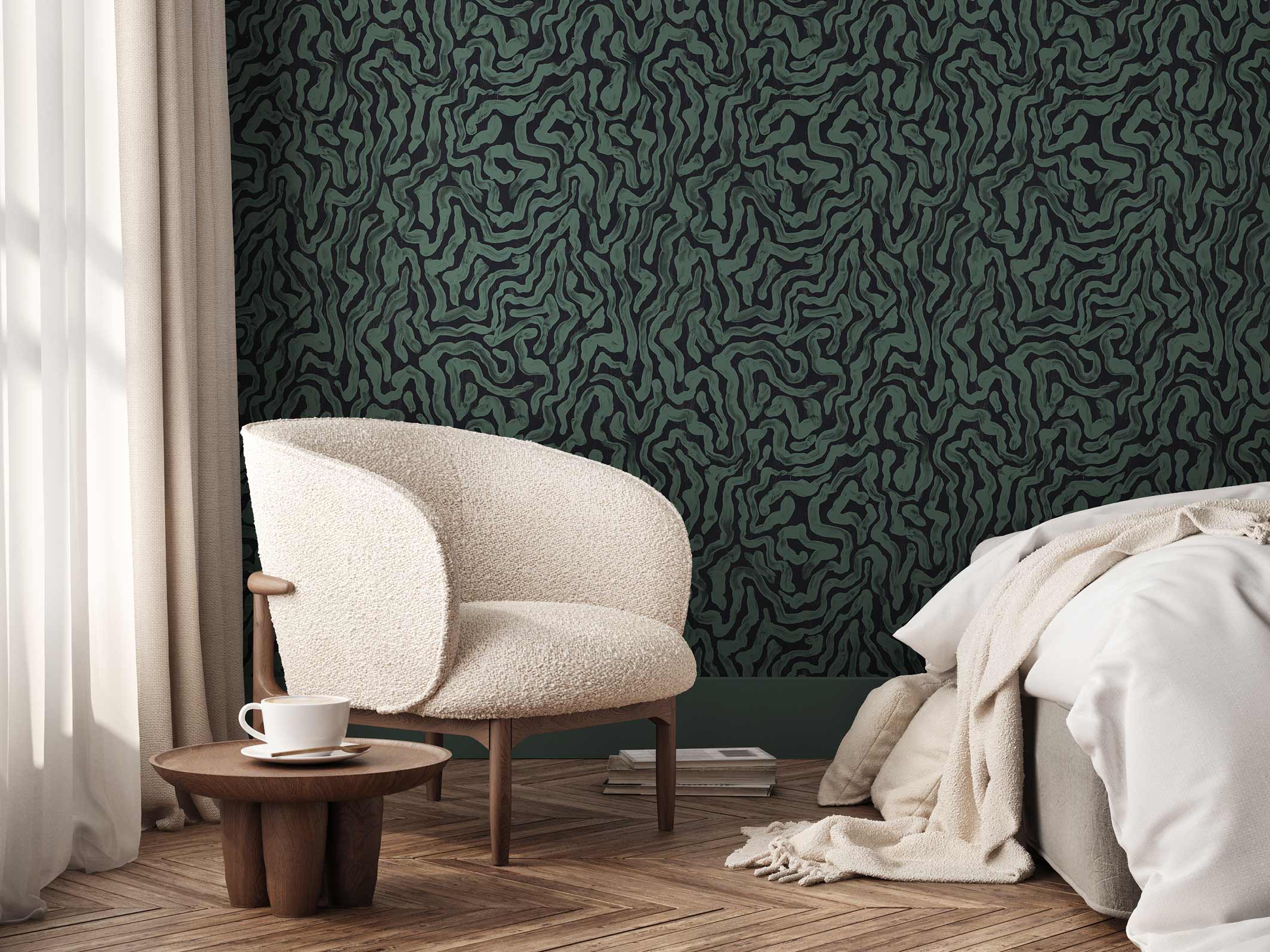 Palace marbré - Noir & Vert velours dans une chambre en tête-de-lit