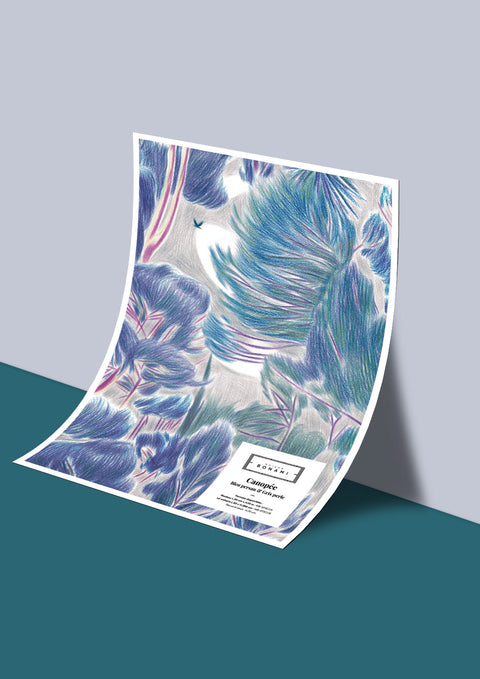 Échantillon papier peint Canopée - Bleu persan & Gris perle