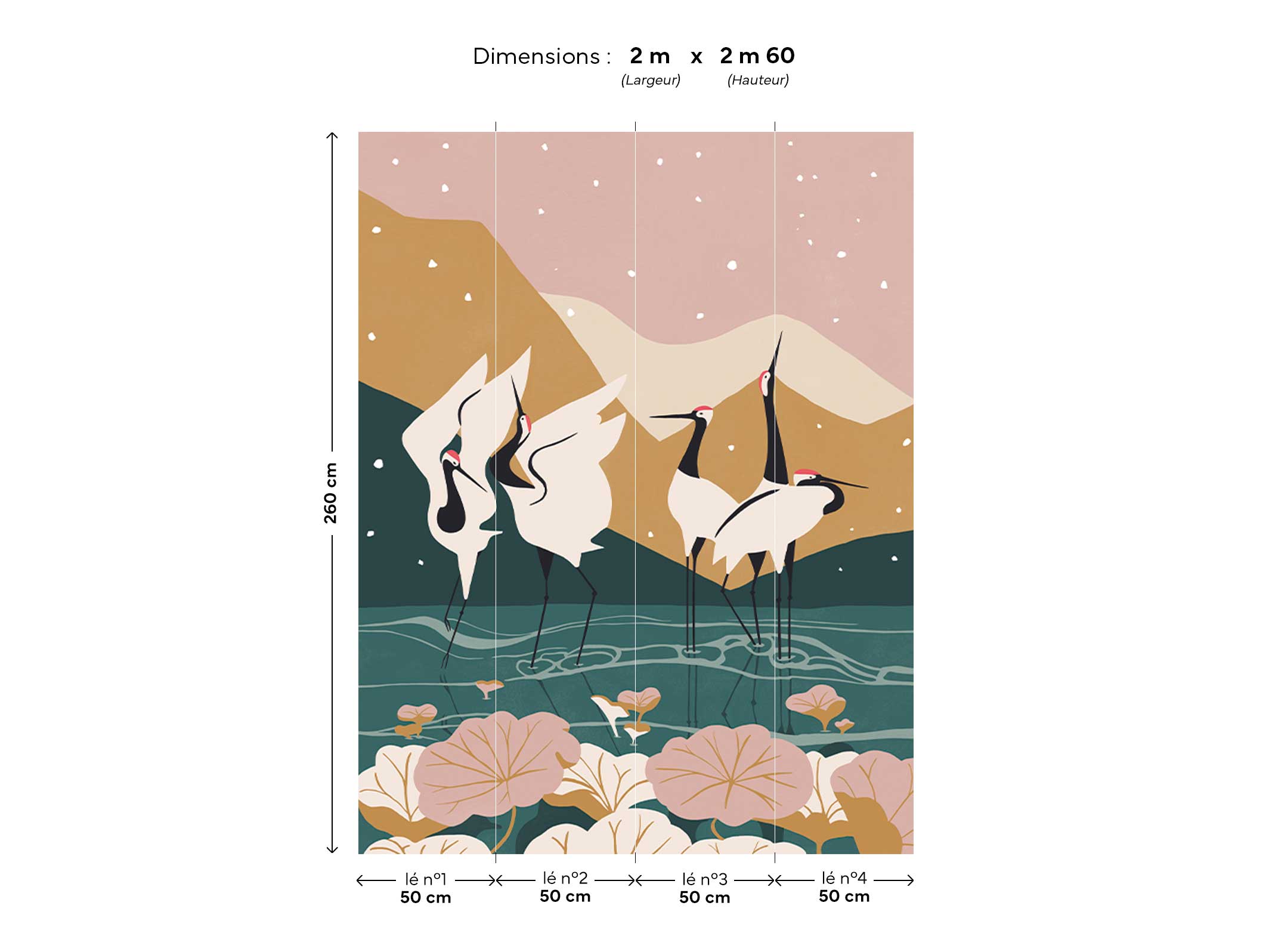 Papier peint Kyuuai Dansu - Rose & Doré en 2m