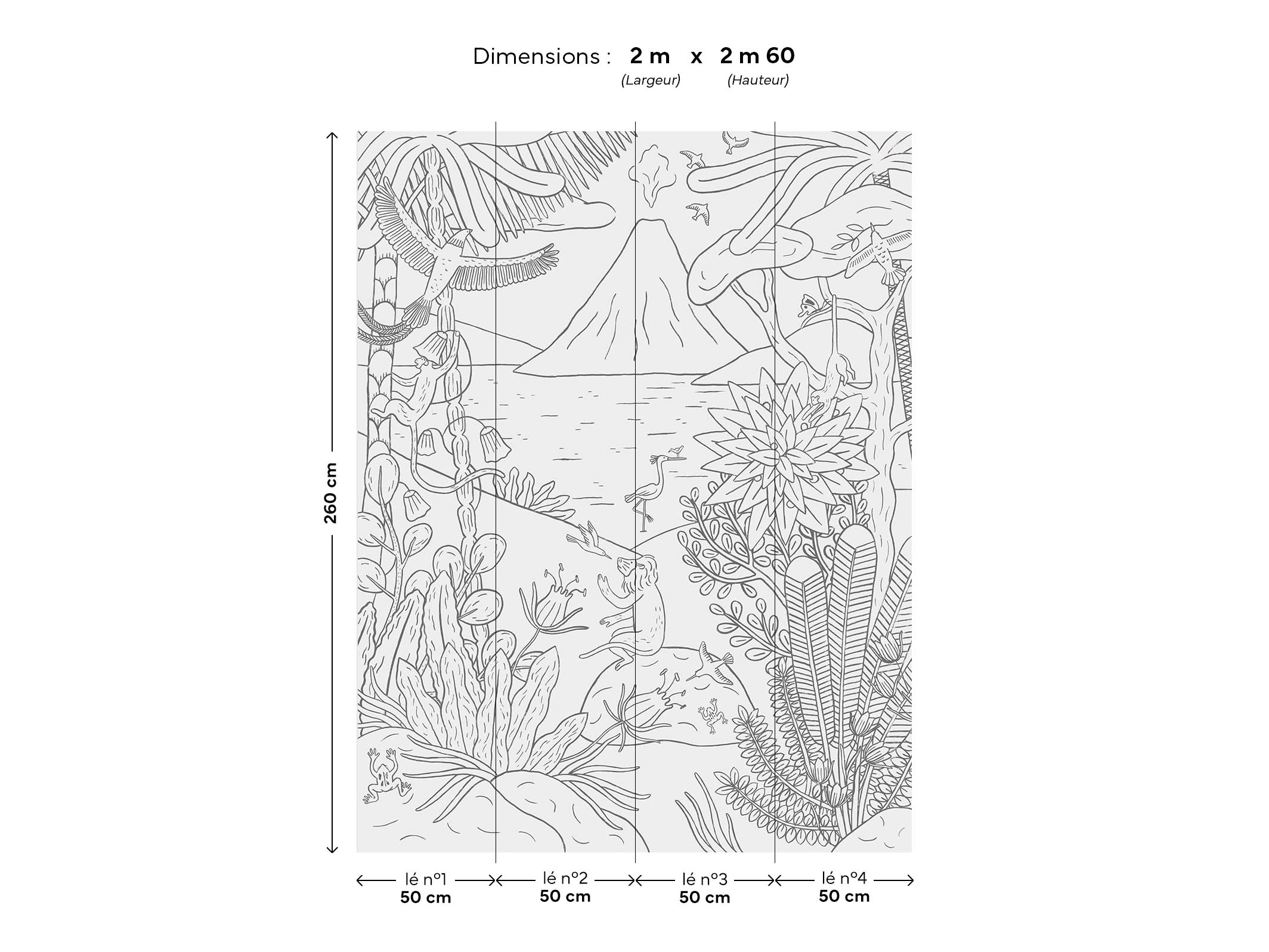 Papier peint panoramique enfants grisaille Maravilhas - Maison Bonami - format 2 x 2,60 m