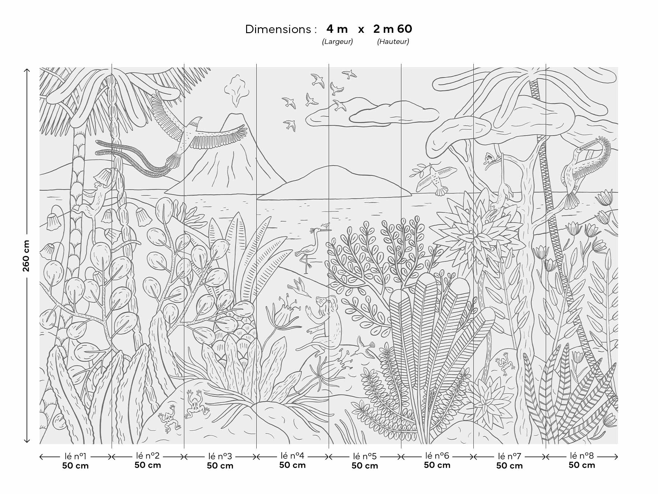 Papier peint panoramique enfants grisaille Maravilhas - Maison Bonami - format 4 x 2,60 m