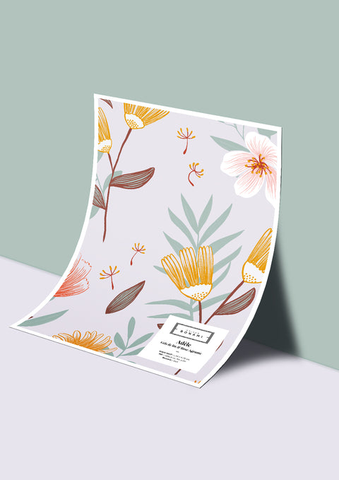 Échantillon papier peint Adèle - Gris de lin & Rose Agrume