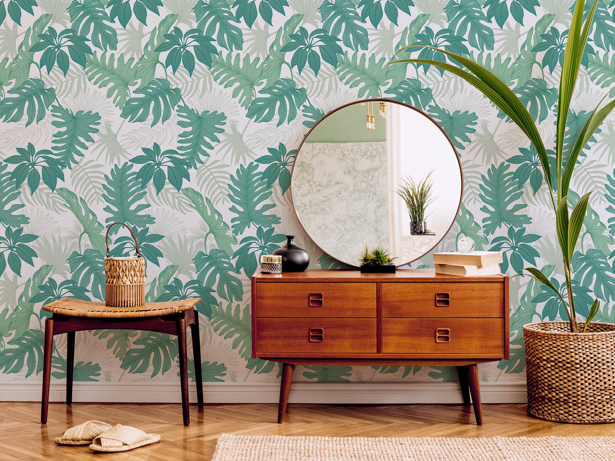 Papier peint jungle - Barnett - White & Green