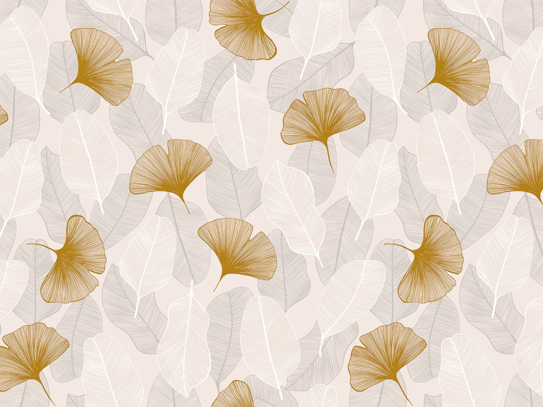 Papier peint floral - Elisa - Beige champagne & Ocre doré