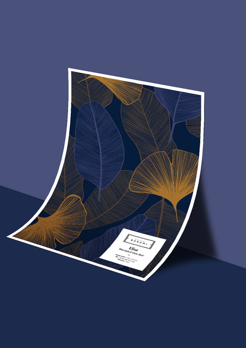 Échantillon papier peint Elisa - Bleu nuit & Ocre doré