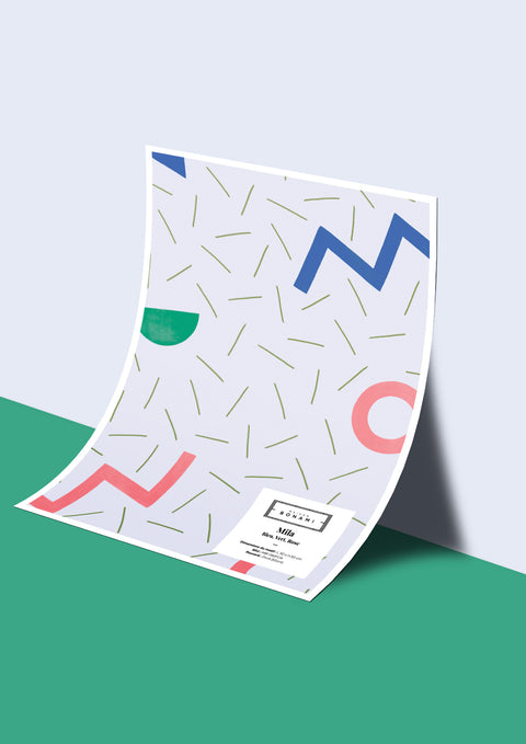 Échantillon papier peint Mila - Bleu, Vert, Rose