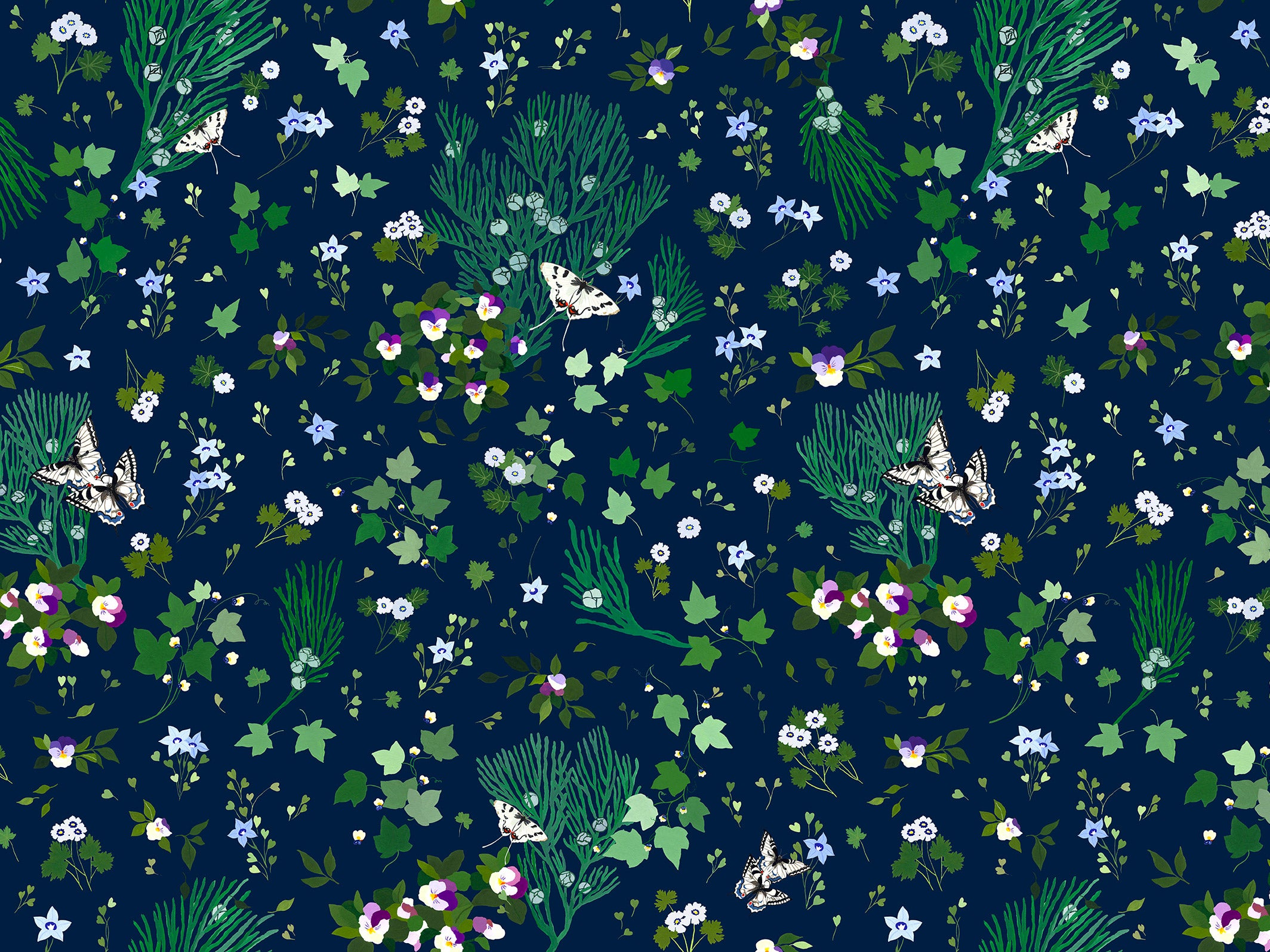 Papier peint floral - Nuit d'Été - Bleu de minuit