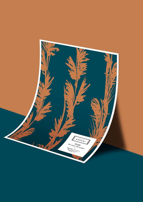 Échantillon papier peint Yvette - Bleu Orage & Marron Glacé