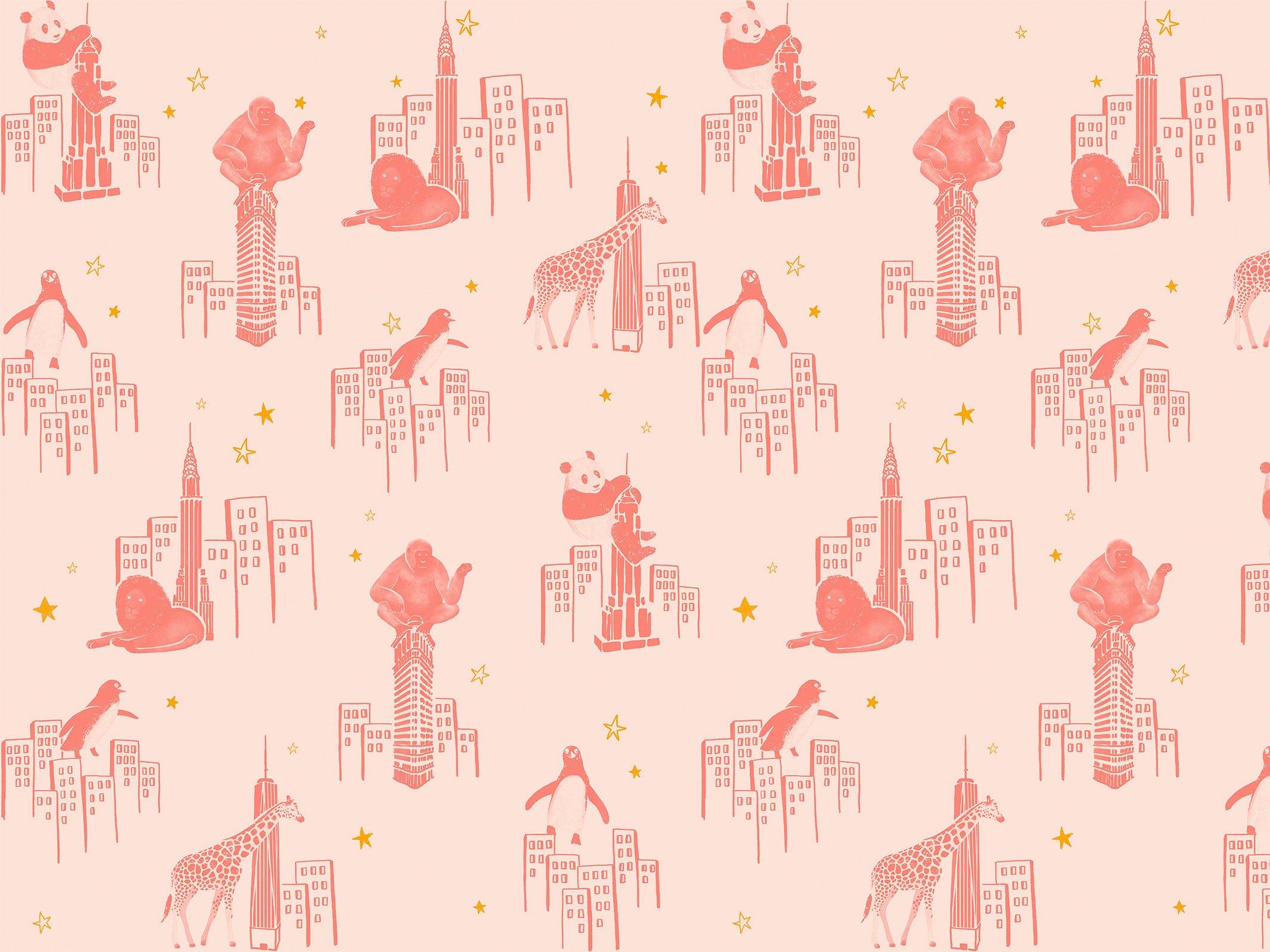 Zoo of New York - Beige rosé & Rose velours - grand motif - Maison BONAMI